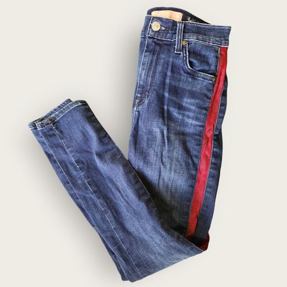 7 For All Mankind Womens Sz 24" High Waist Ankle Skinny Jeans Red Striped Sides - Picture 3 of 9